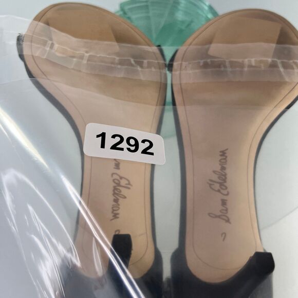 Sam Edelman Platt Heel Sandals Black Beaded Open Toe Ankle Strap Satin - Picture 7 of 7